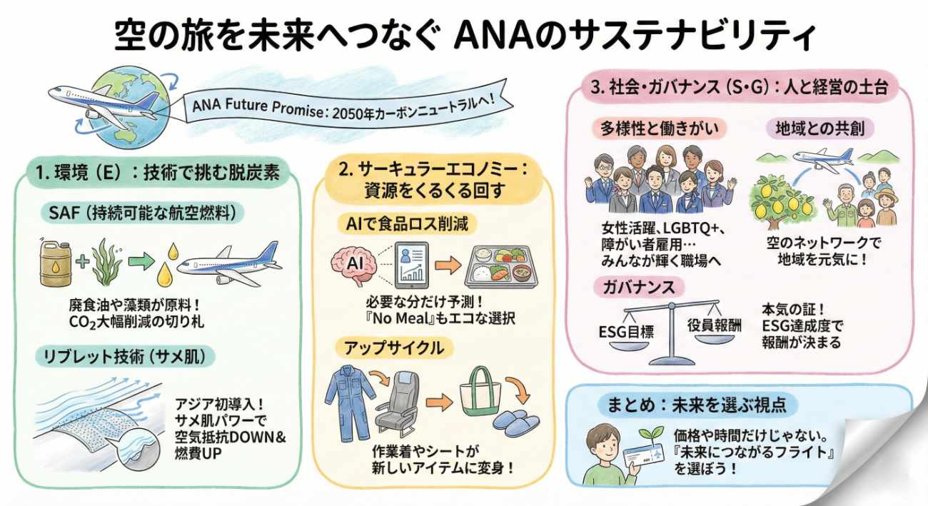 【ANAの脱炭素】2050年カーボンニュートラルは実現する？SAF・リブレット(AeroSHARK)・AIで変わる空の移動