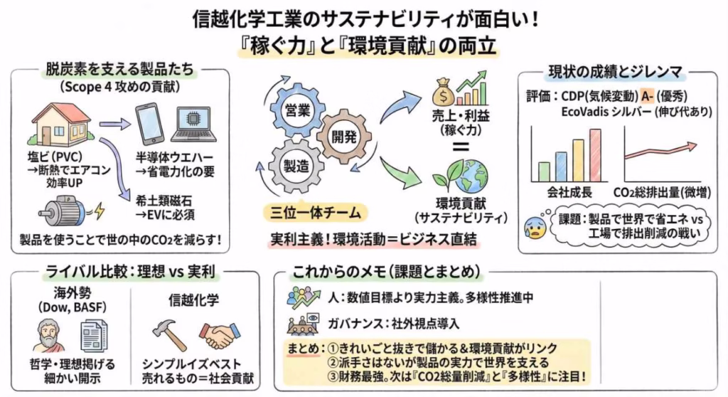 信越化学のサステナビリティは“儲かる脱炭素”!塩ビ・ウエハーで環境貢献が利益に直結する理由