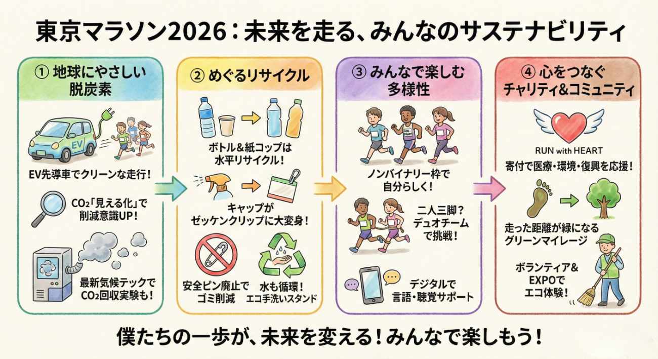東京マラソン2026はここが違う!脱炭素・リサイクル・DEI…ランナー必見のサステナ裏側ガイド