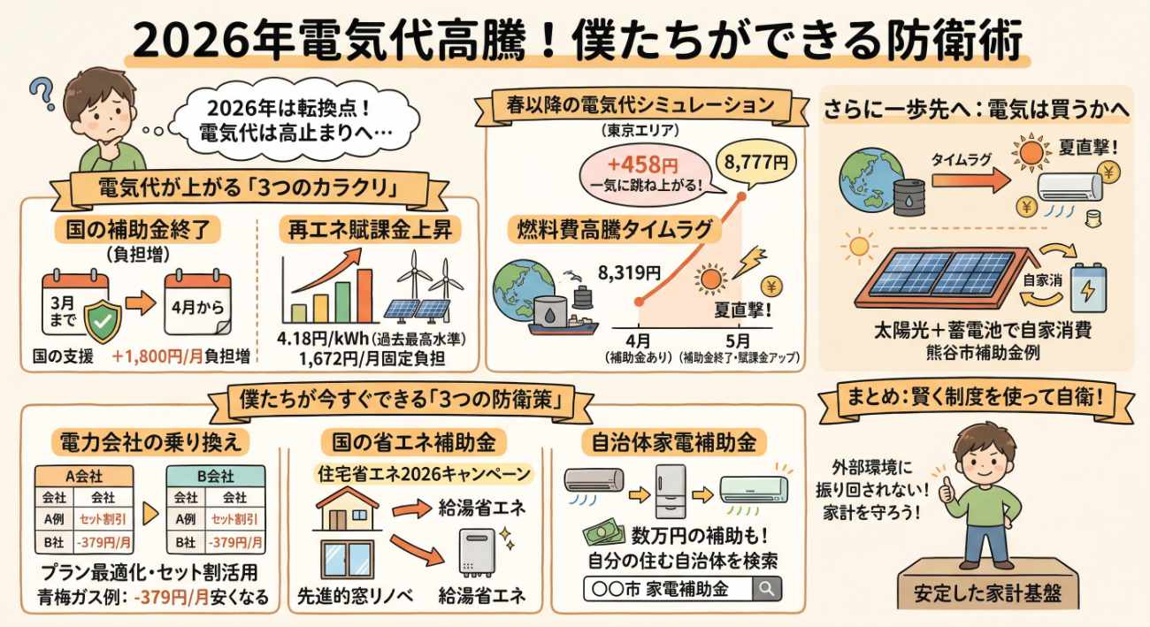 2026年の電気代はなぜ上がる？補助金終了・再エネ賦課金・今すぐできる節約対策