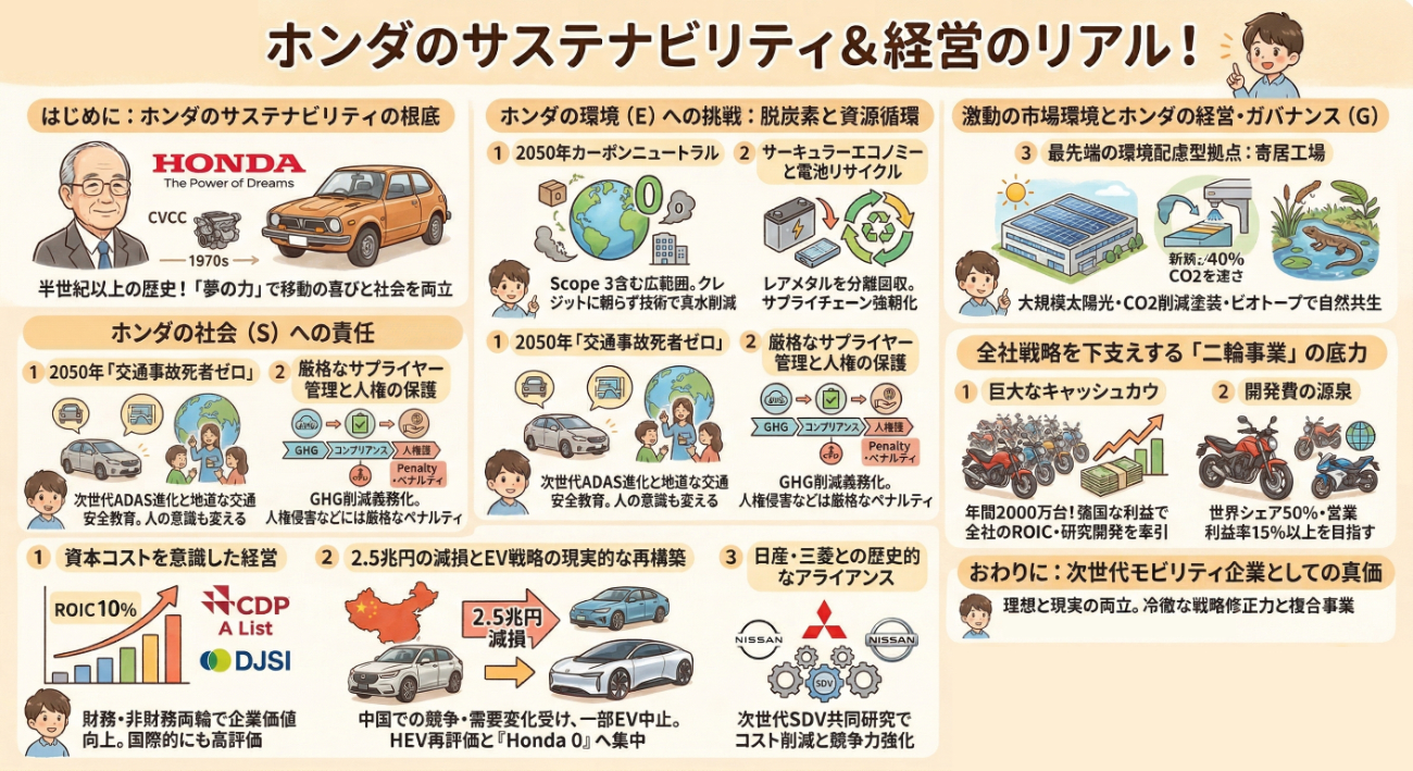 ホンダのサステナビリティ戦略をわかりやすく解説｜EV見直しと二輪事業の強さ