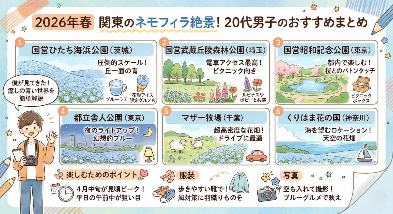 2026年春の関東ネモフィラ名所6選|見頃・アクセス・混雑回避まで徹底ガイド