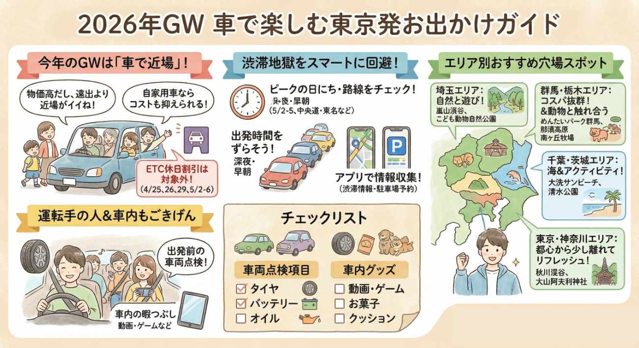 2026年GWは近場ドライブ旅行がお得!家族で楽しむ渋滞回避&穴場スポット