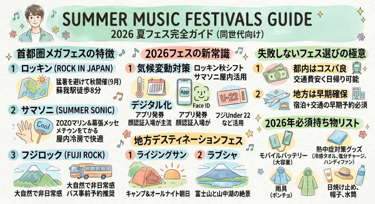 2026年の夏フェスどこ行く?主要フェスの日程・出演者・チケット・費用を比較