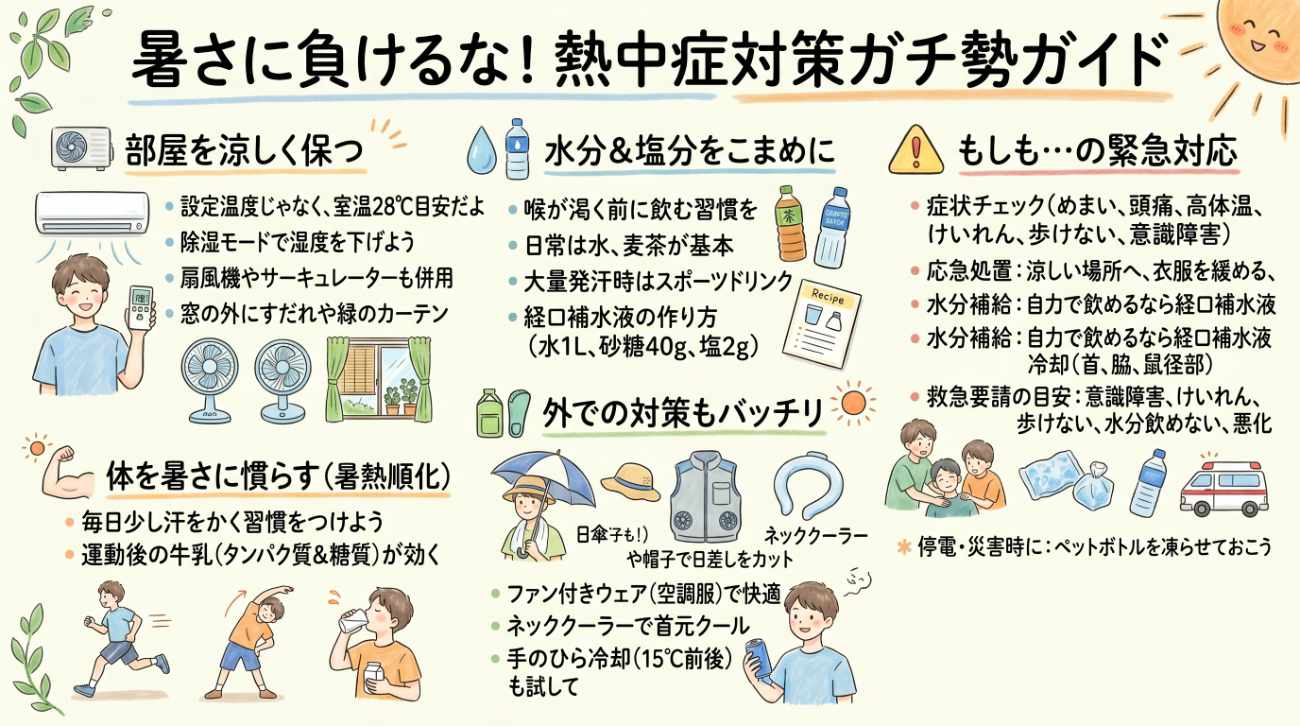 熱中症対策2026|室内・夜間・子ども・高齢者まで!正しい予防と応急処置ガイド