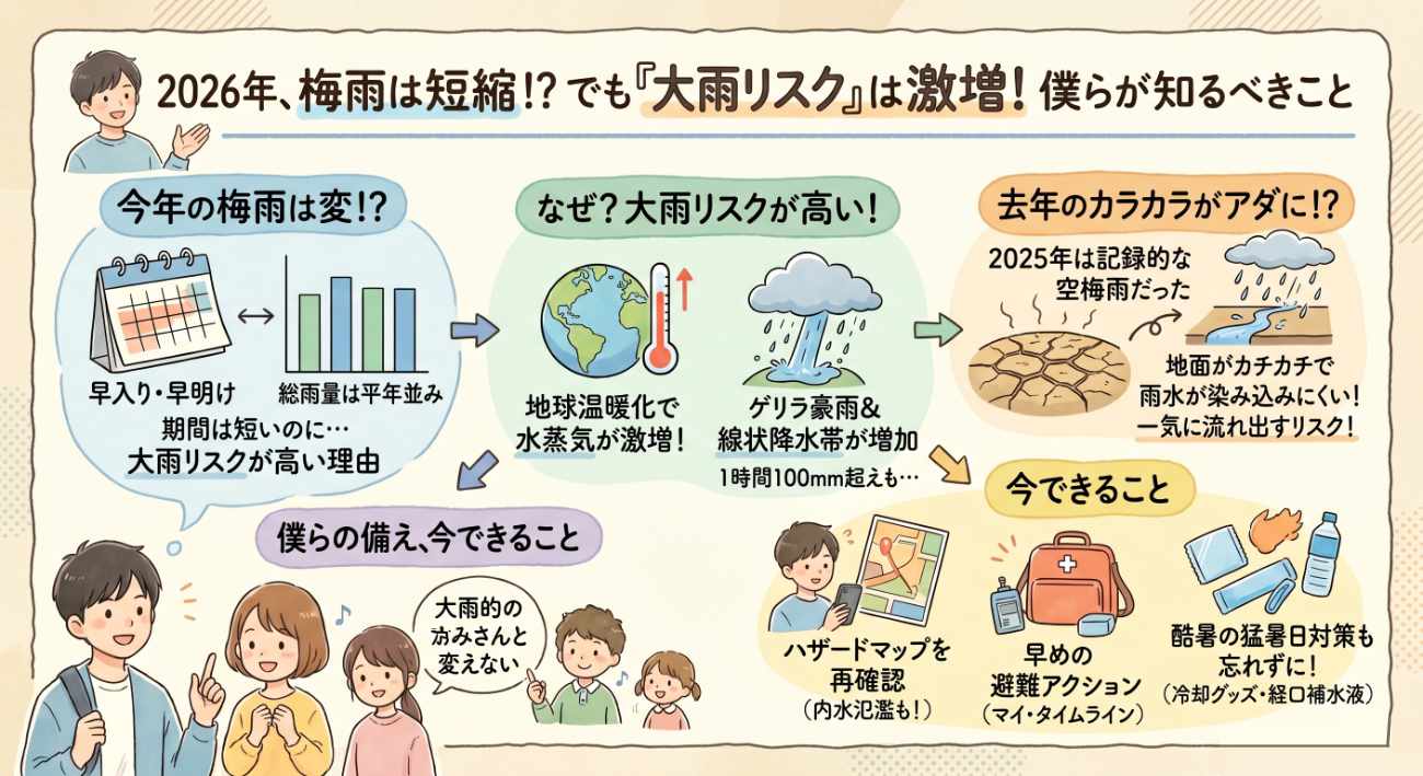 2026年の梅雨はなぜ危ない?大雨・猛暑・空梅雨が同時に起こる理由と防災対策