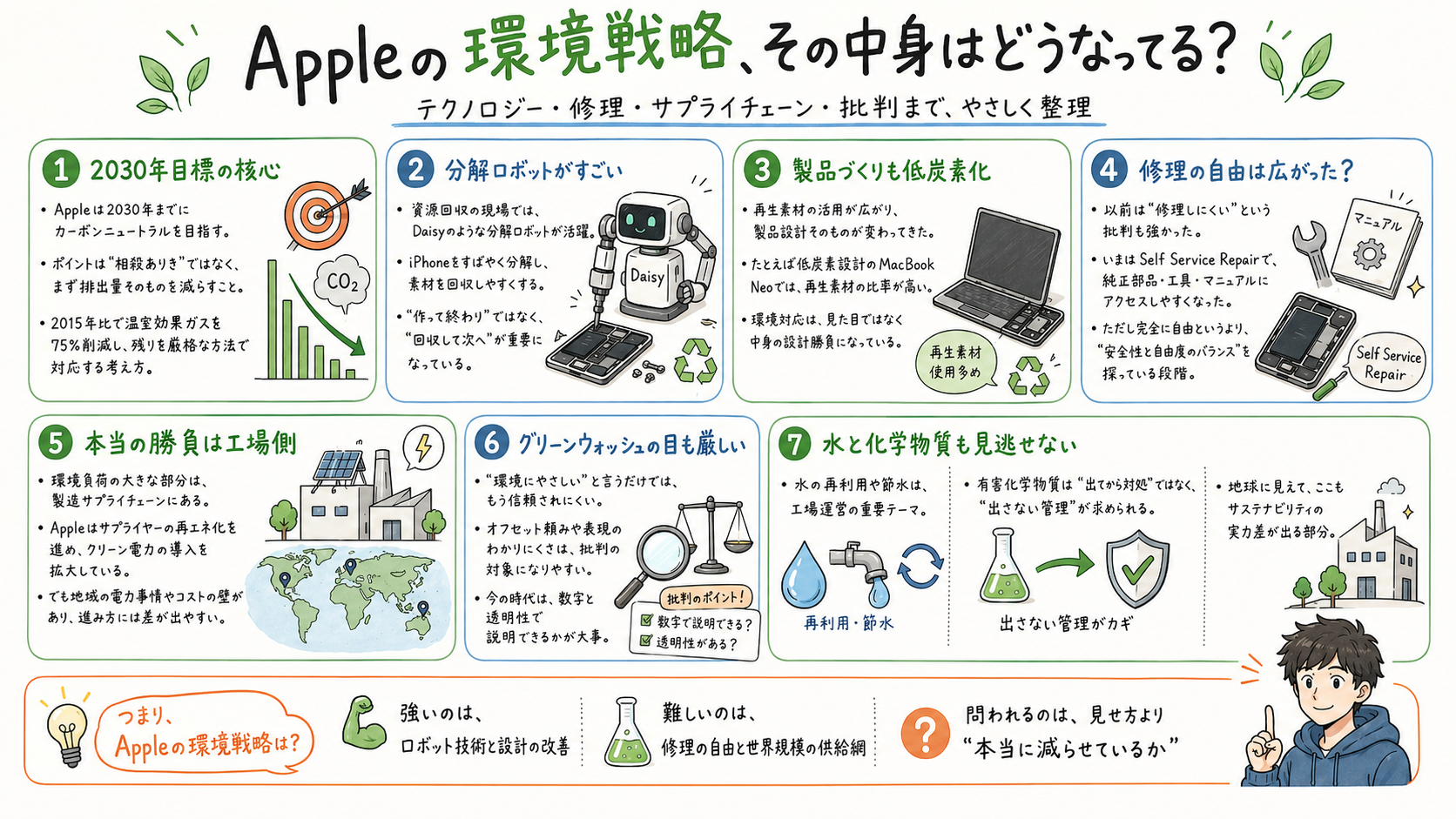 【Appleの環境戦略】2030年カーボンニュートラルの裏側|分解ロボット・修理する権利・グリーンウォッシュ問題まで解説