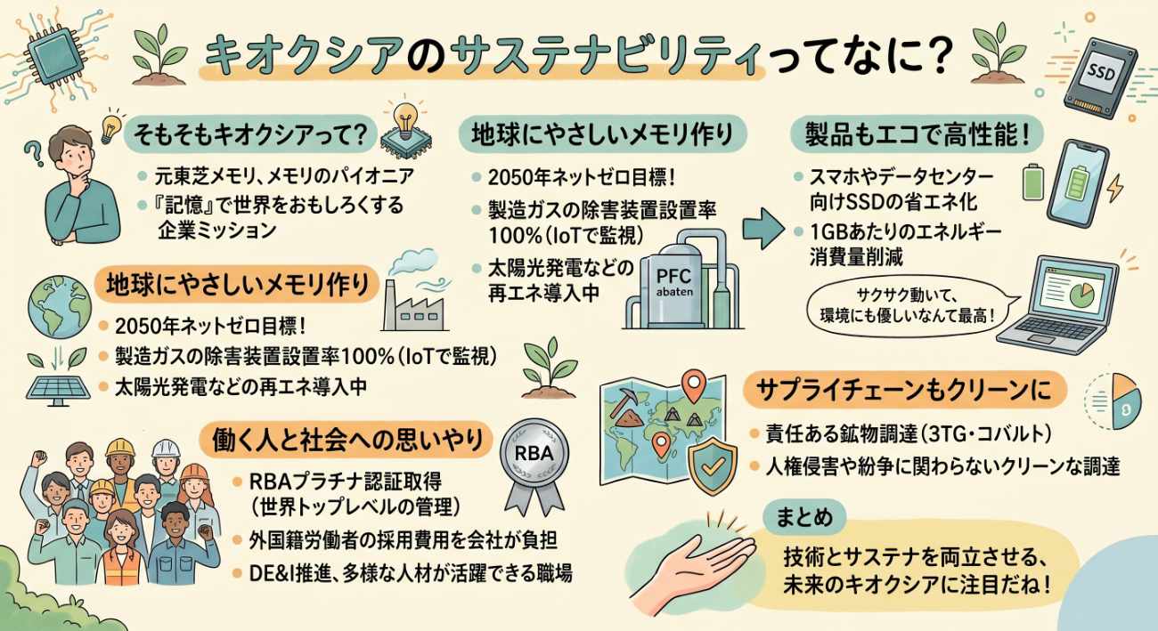 AI時代を支えるキオクシアのサステナビリティ戦略｜半導体・脱炭素・人権対応をわかりやすく解説
