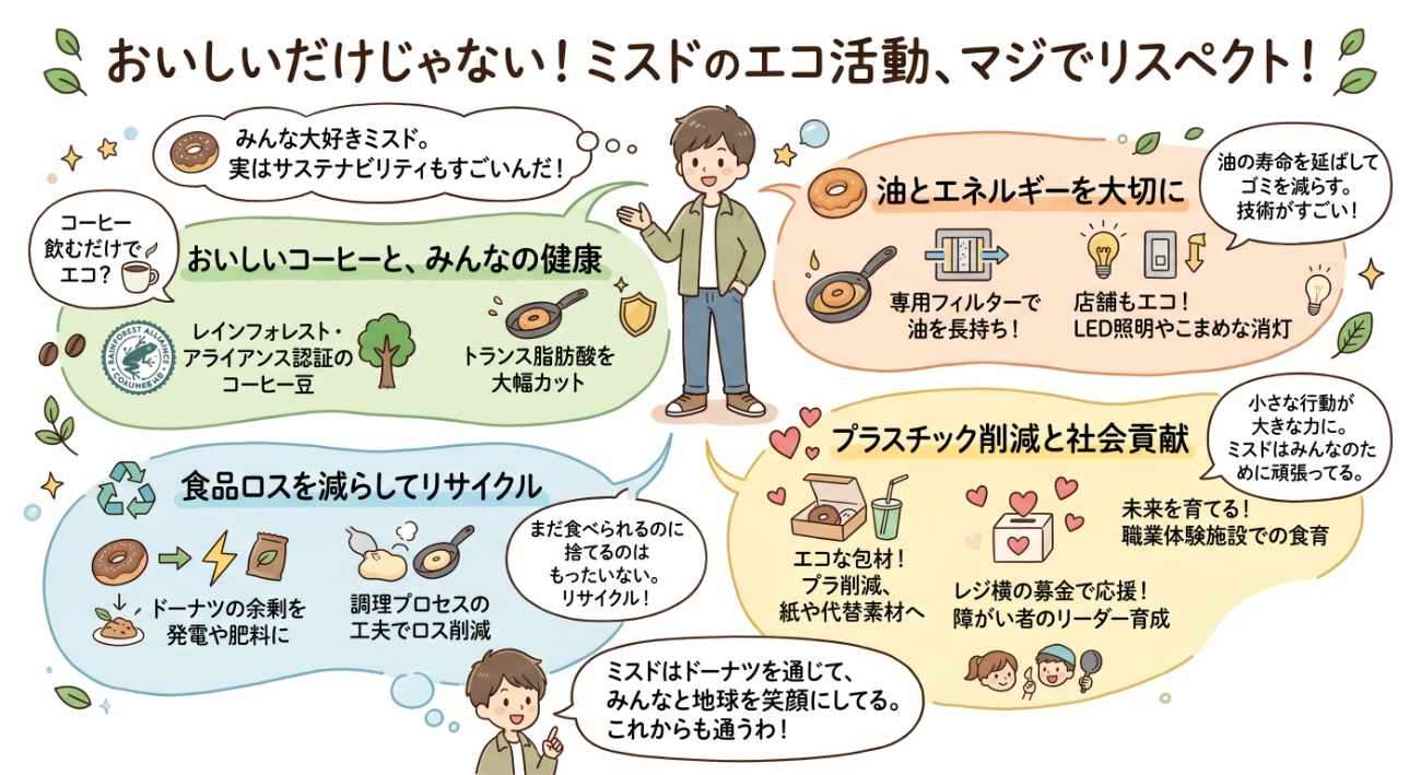 ミスドのサステナビリティとは？エコとりくむド・食品ロス削減・エシカルコーヒーをわかりやすく解説